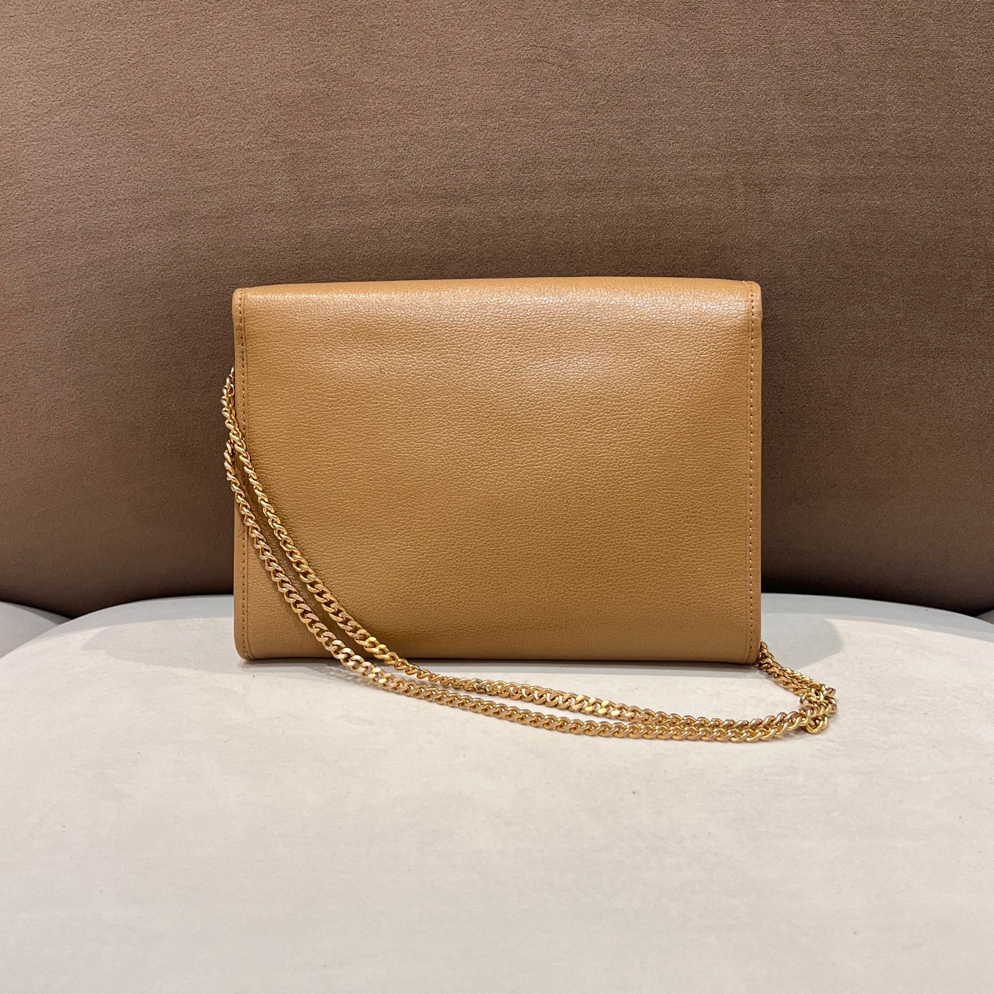 Christian Dior Vintage Beige Grained Leather Chain Shoulder Bag With Envelope Flap