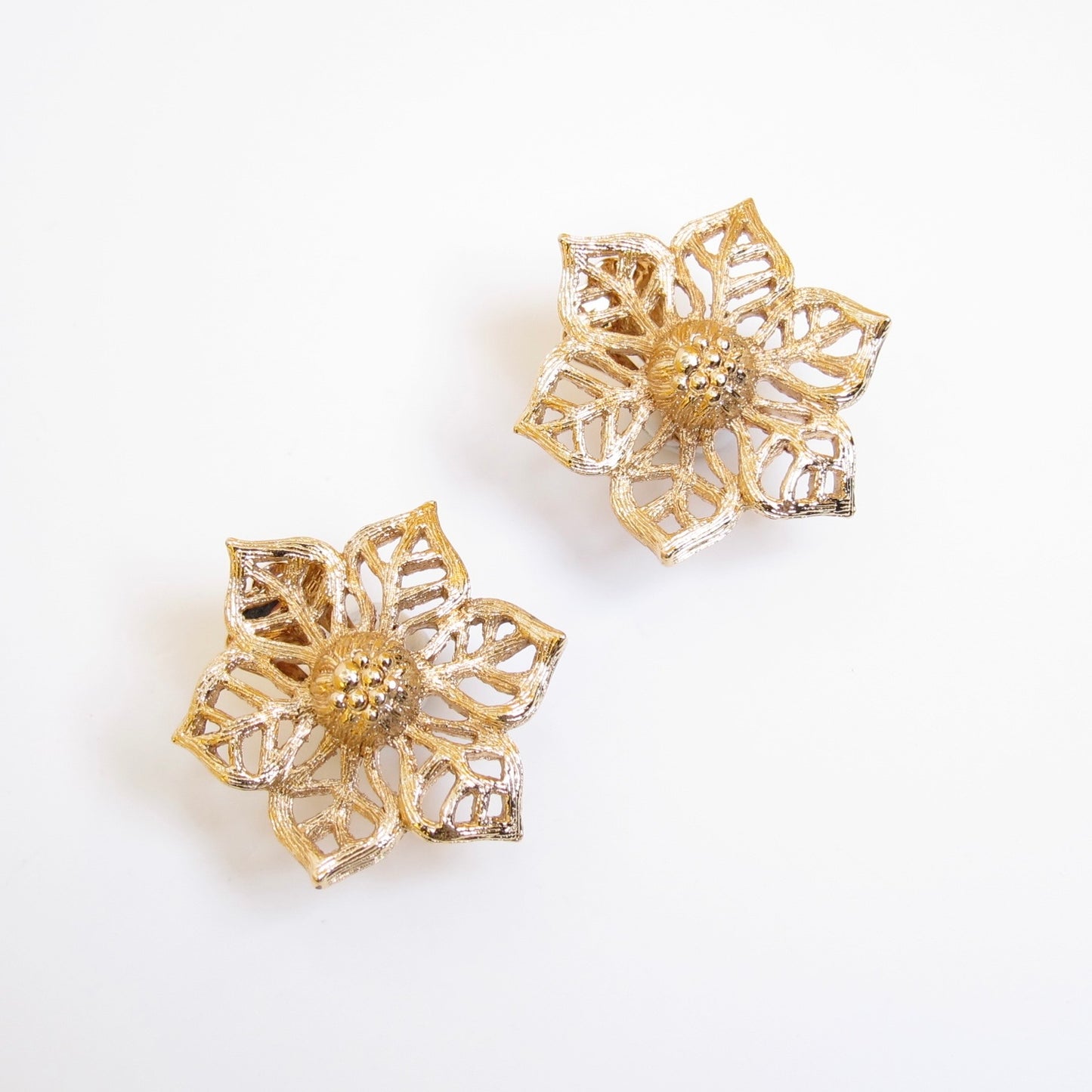 Christian Dior Vintage Flower Motif Golden Clip-on Earrings