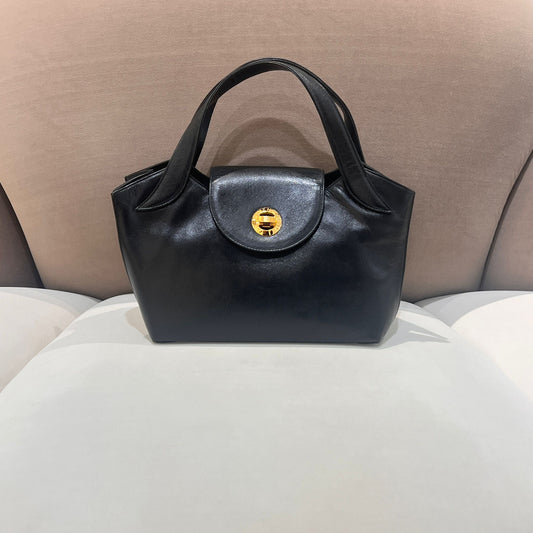 Givenchy Vintage Black Leather Flap Top Handle Shoulder Handbag