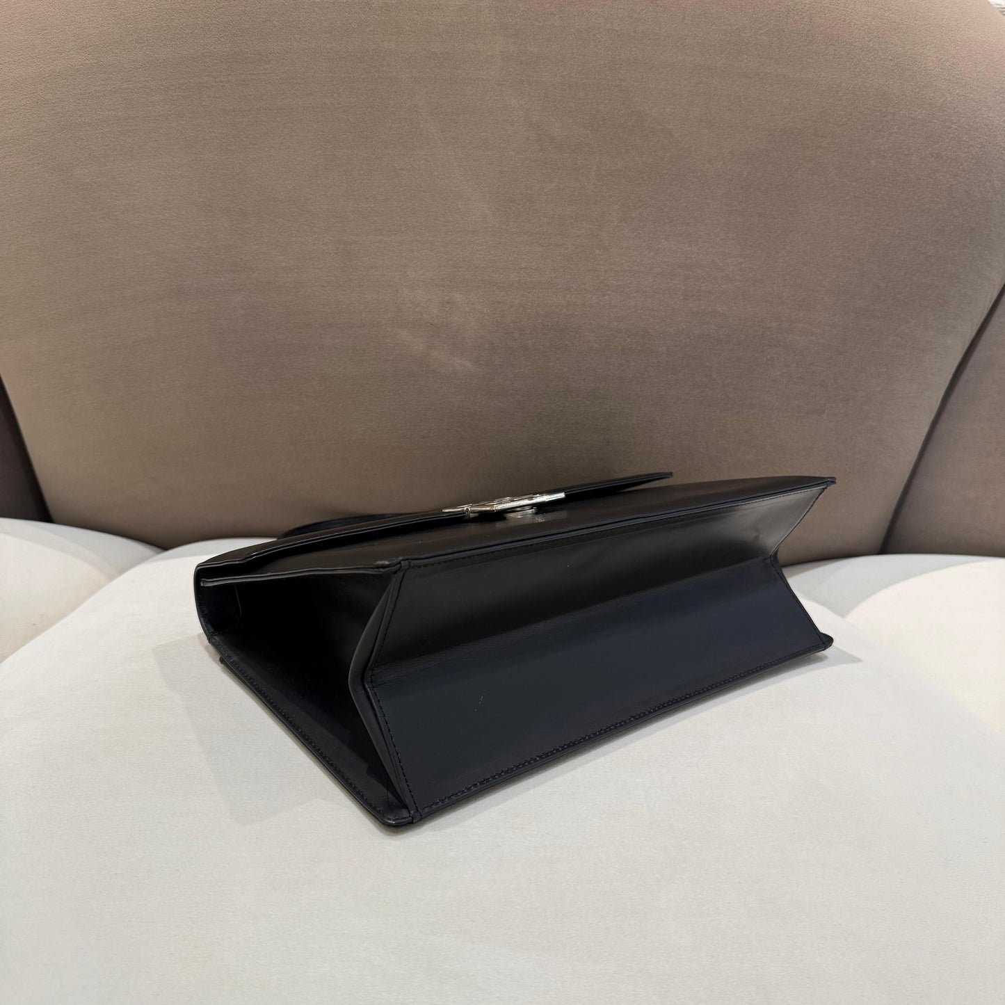 Givenchy Vintage Black Leather 4G Metal Clasp Structured Top Handle Bag