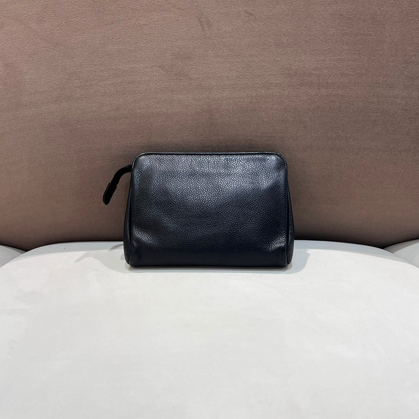 Chanel Vintage Black Caviar Leather Cc Zip Pouch