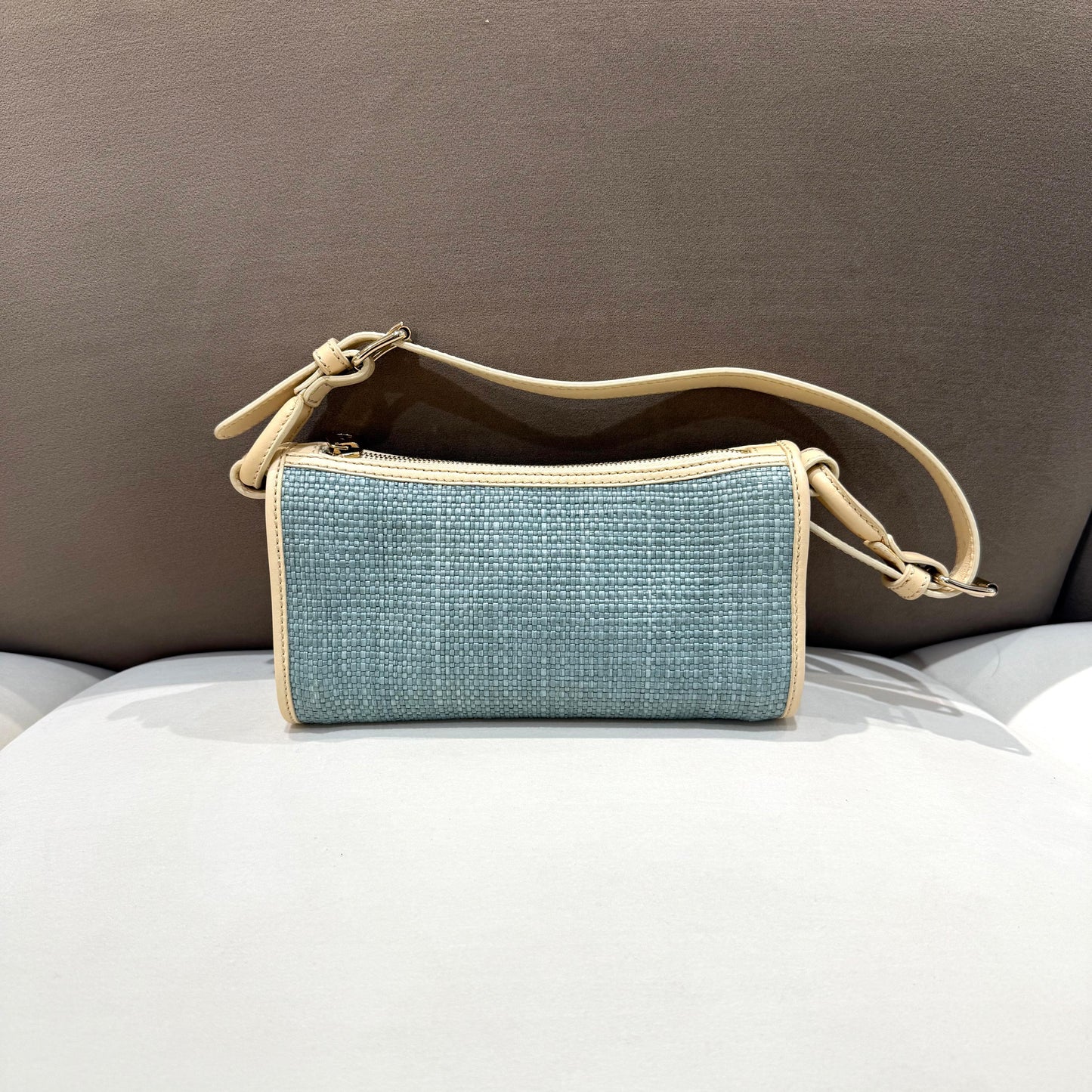Celine Vintage Light Blue Woven Fabric One Shoulder Bag