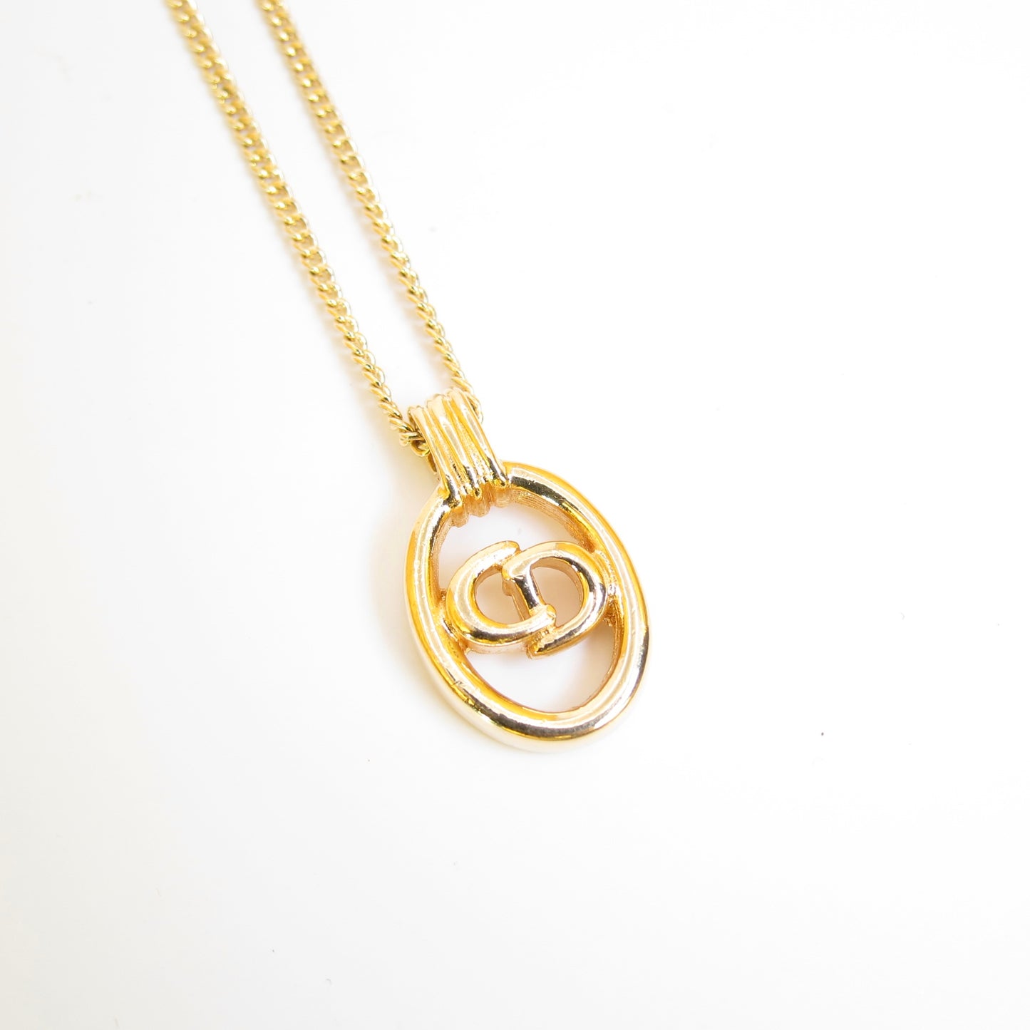 Christian Dior Vintage CD Logo in Oval Shape Golden Necklace