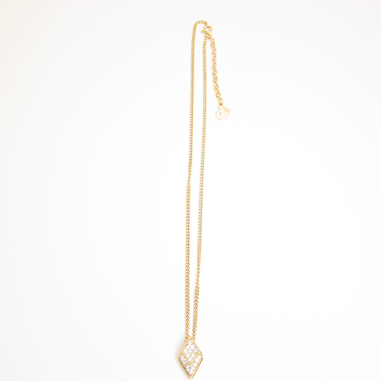 Christian Dior Vintage Rhombus with Rhinestone Golden Necklace