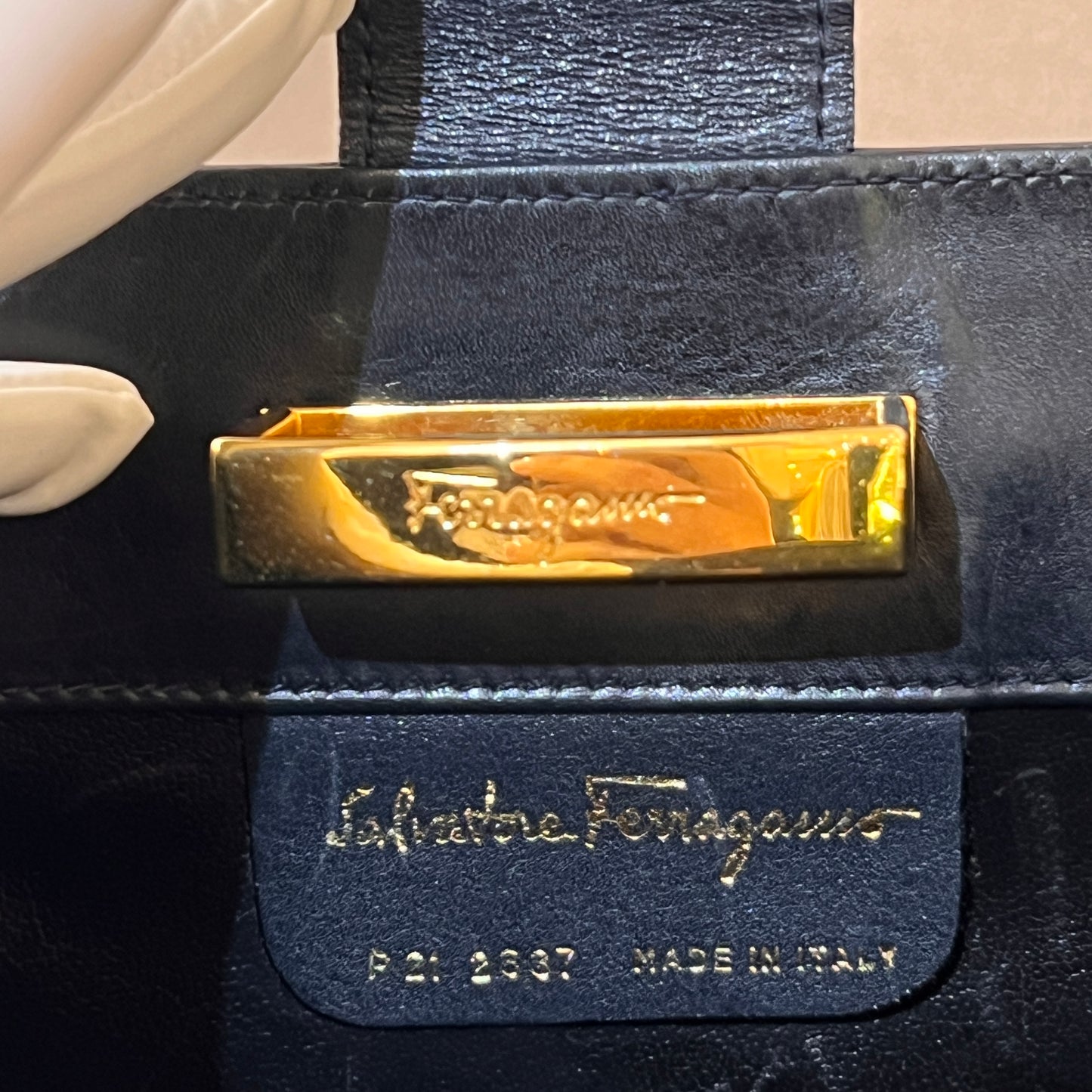 Ferragamo Vintage Black Leather Gold Chain Shoulder Bag