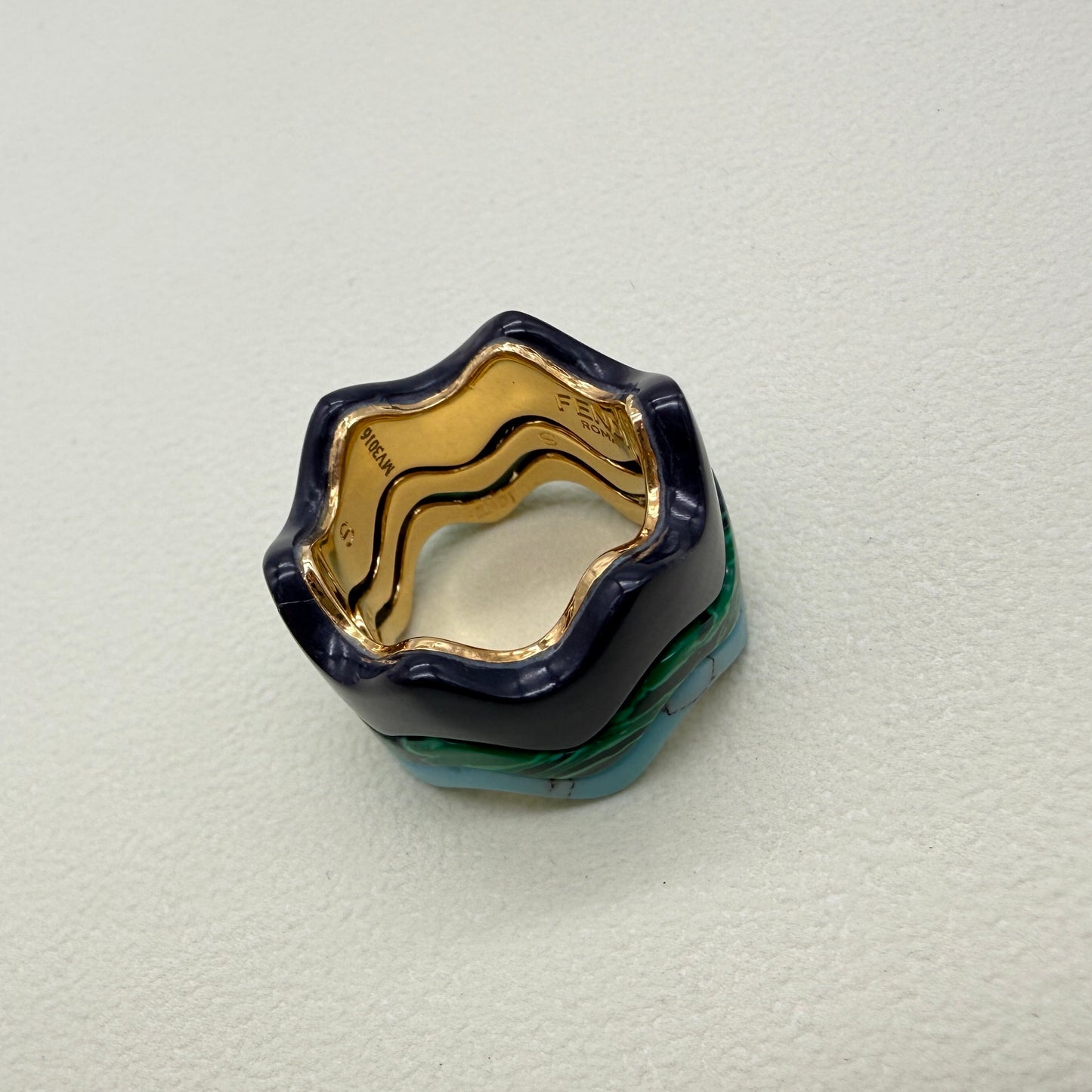 Fendi Vintage Multi Color 3-Row Ring #11