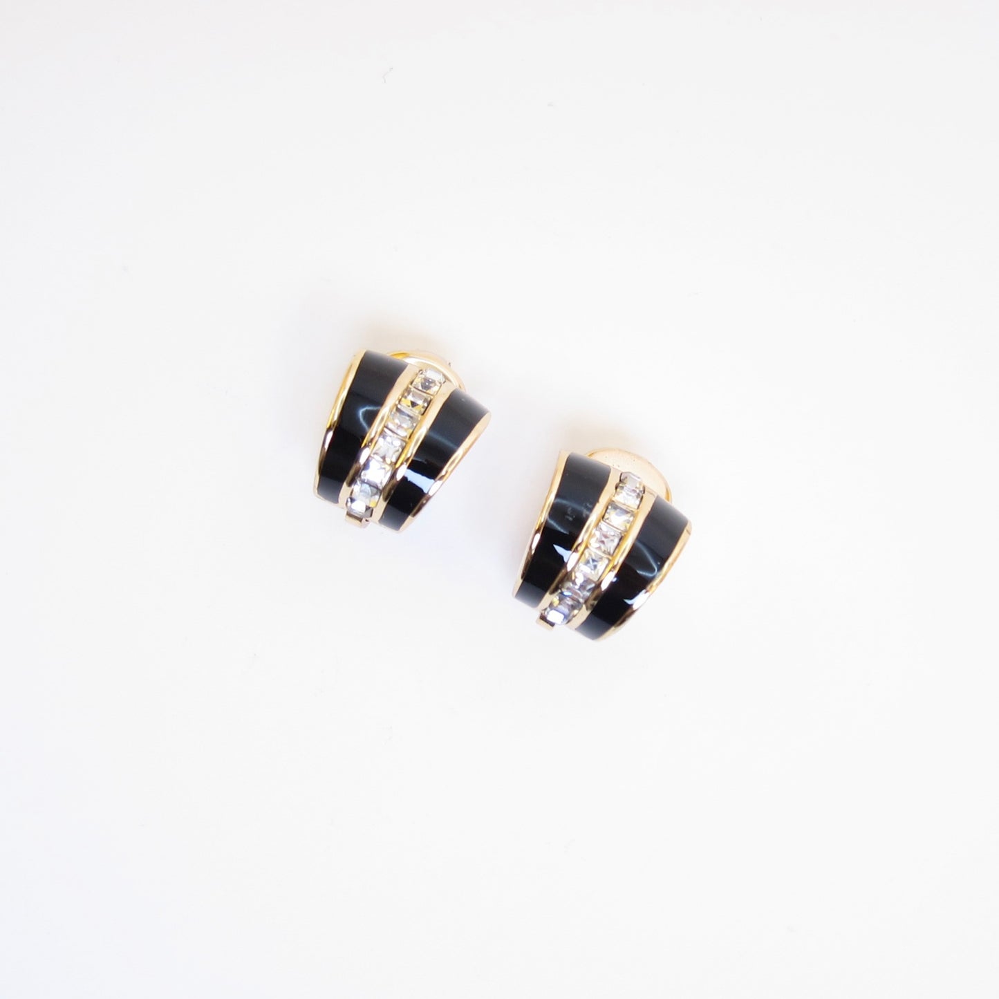 Christian Dior Vintage Black and Rhinestone Golden Clip-on Earrings