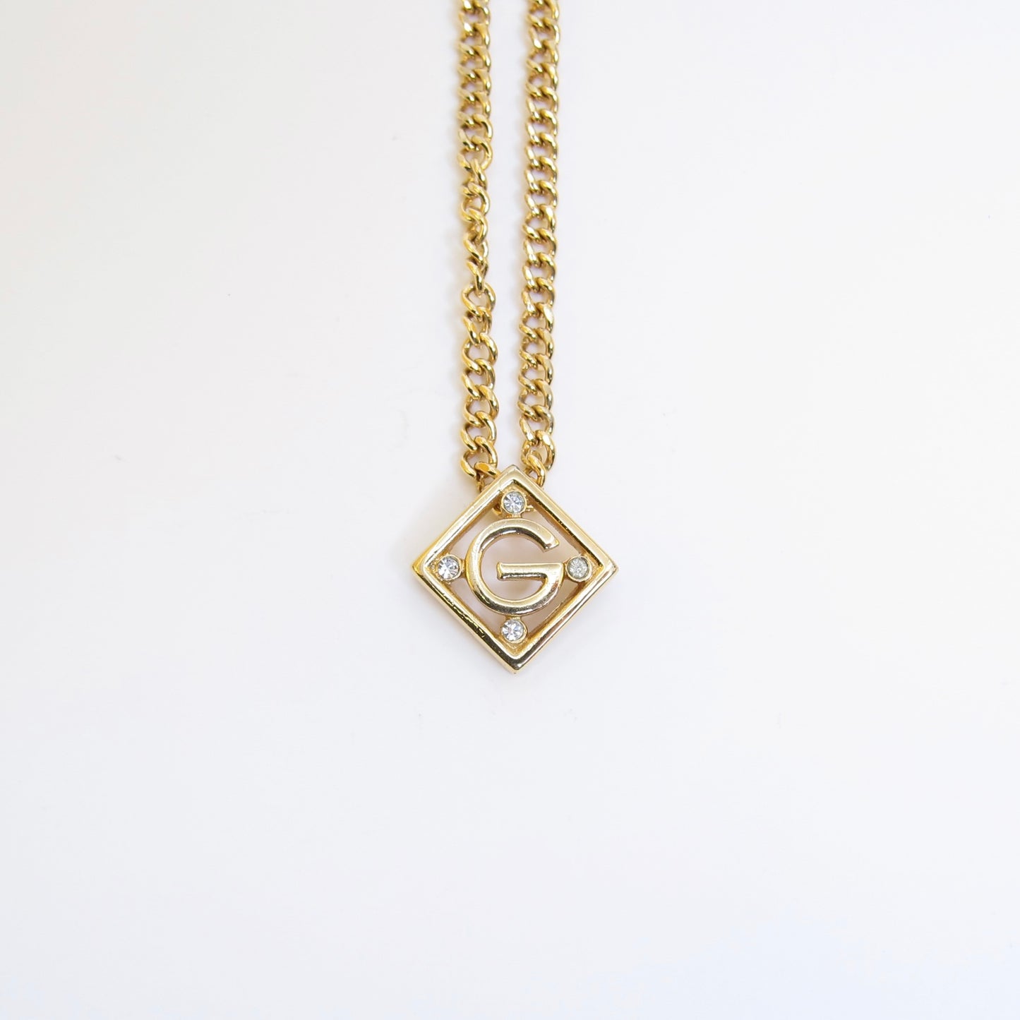 Givenchy Vintage G Logo in Rhombus and Rhinestone Golden Necklace