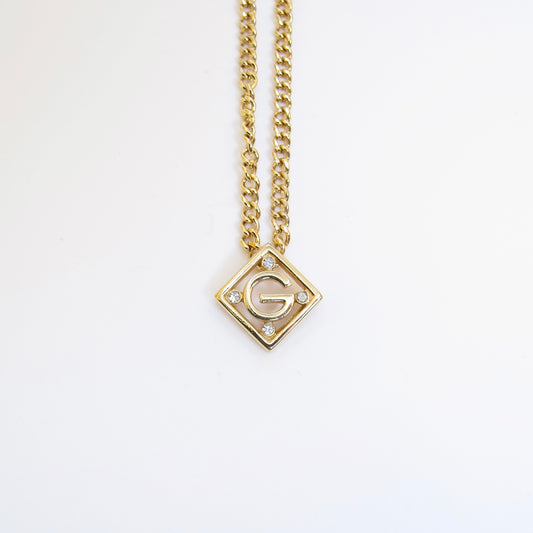 Givenchy Vintage G Logo in Rhombus and Rhinestone Golden Necklace
