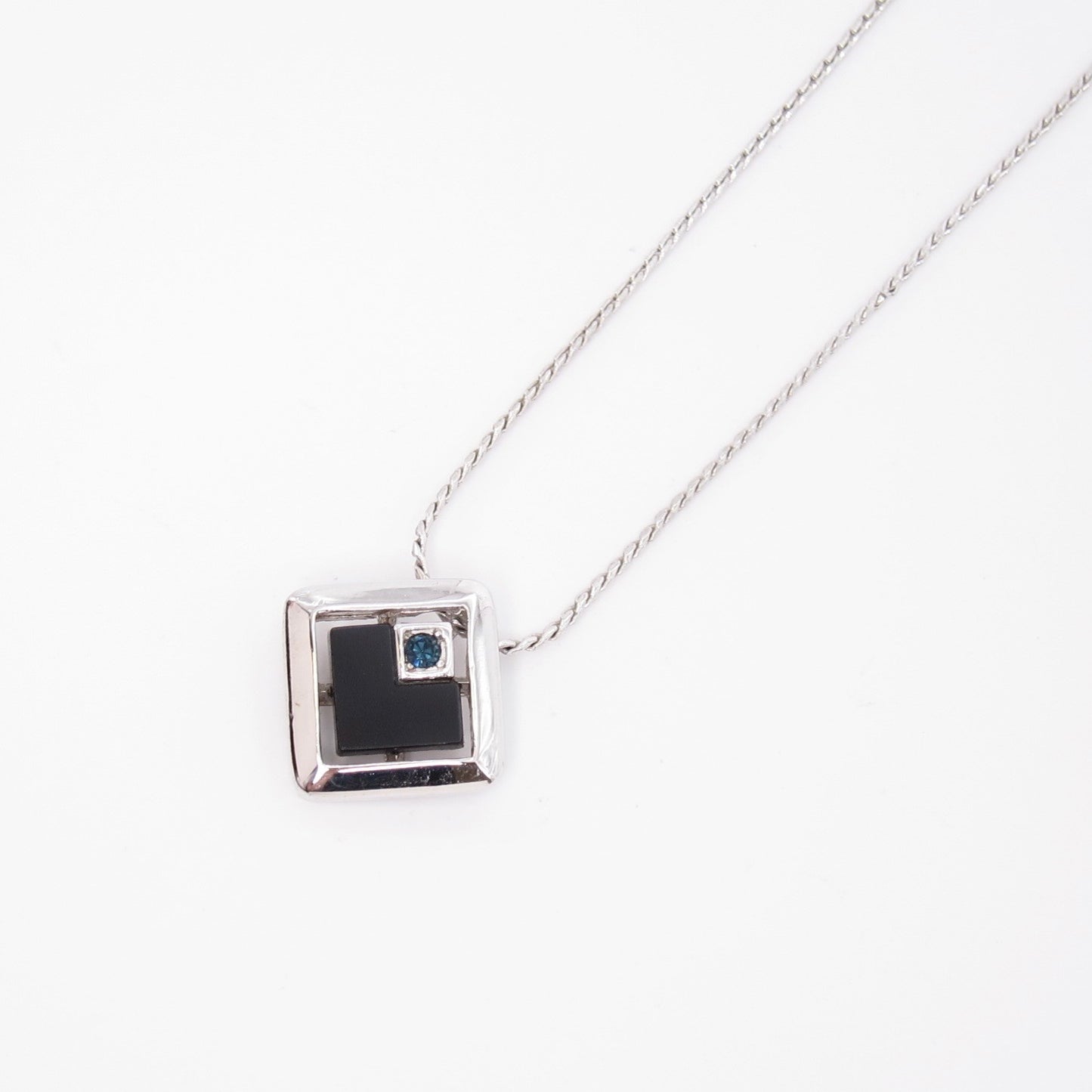 Givenchy Vintage Geometric Black and Blue Color Stone Silver Pendant Necklace