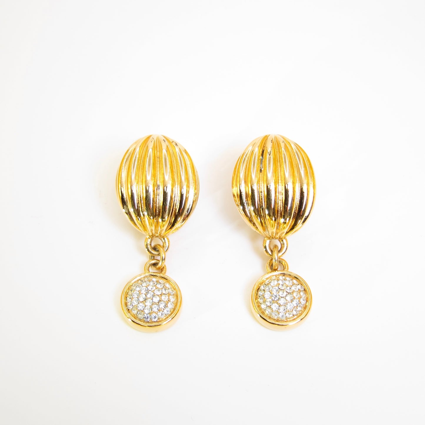 Lanvin Vintage Oval Shape and Rhinestone Golden Clip-on Earrings