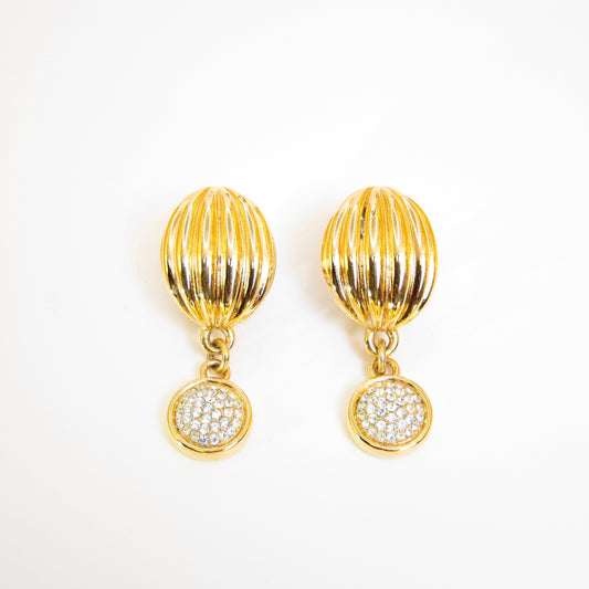 Lanvin Vintage Oval Shape and Rhinestone Golden Clip-on Earrings