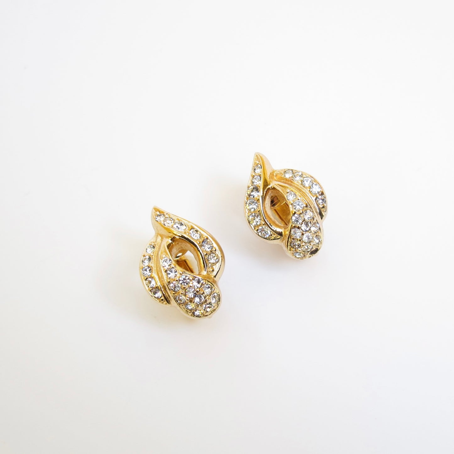 Christian Dior Vintage Stylish Rhinestone Golden Clip-on Earrings