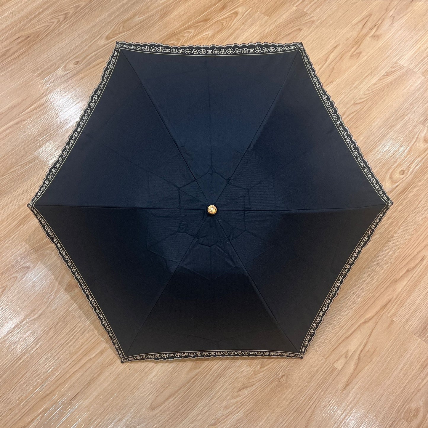Celine Vintage Triomphe Logo Black Embroidered Umbrella