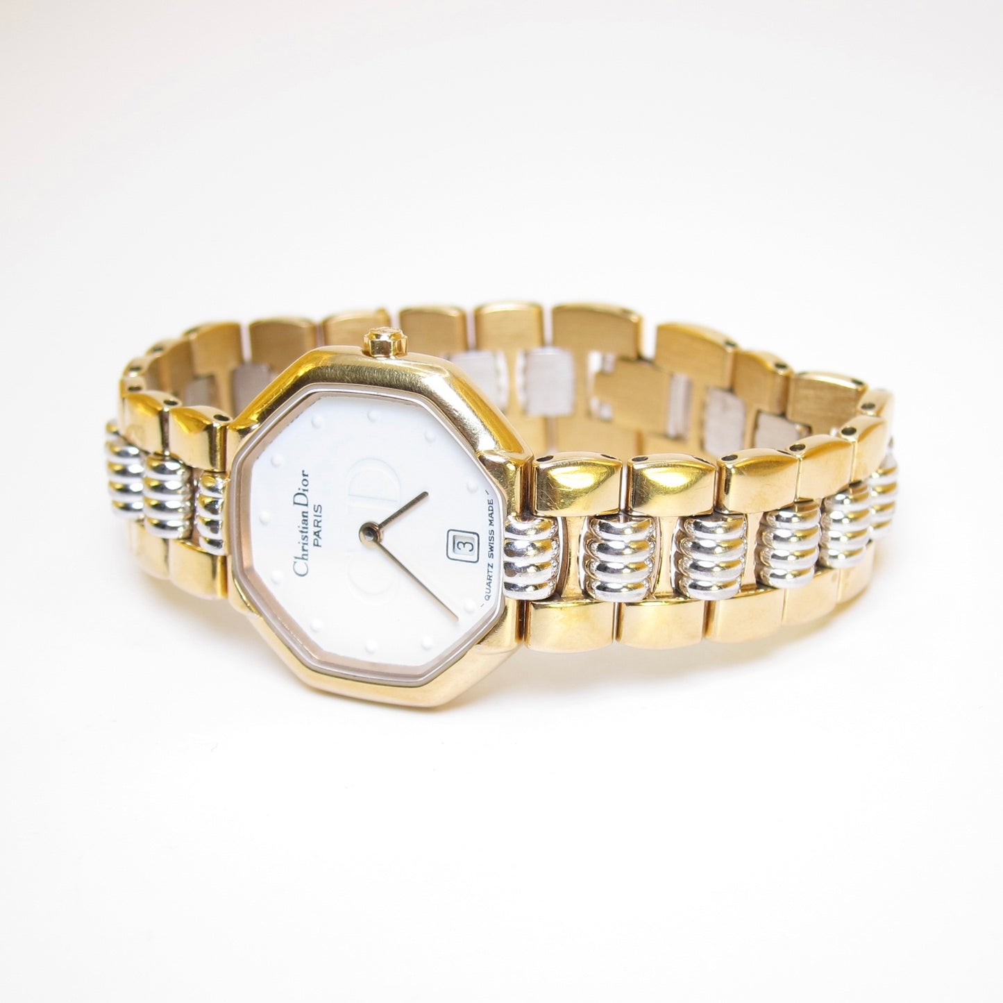 Christian Dior Vintage Octagon White Face with Date Two Tone Watch