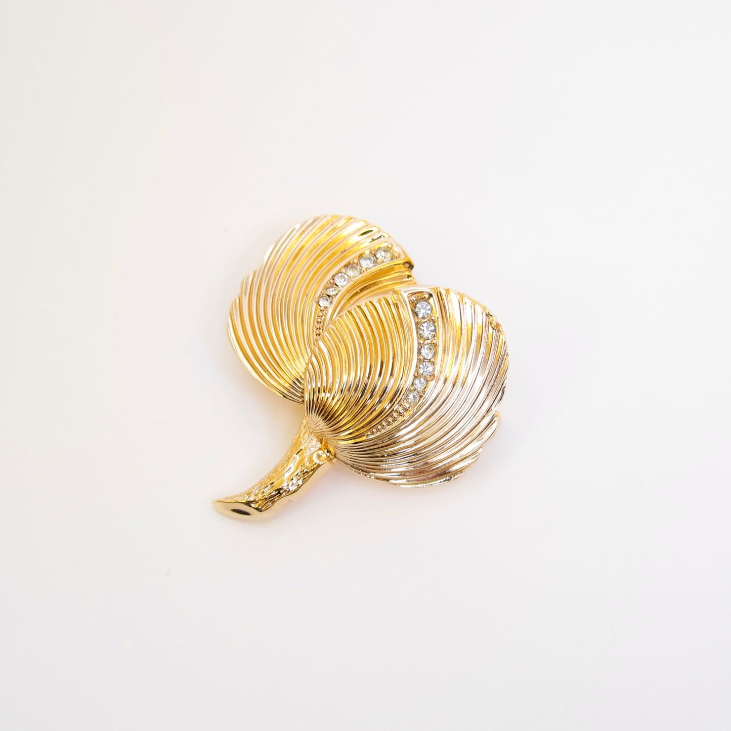 Christian Dior Vintage Leaves Motif with Rhinestone Golden Brooch