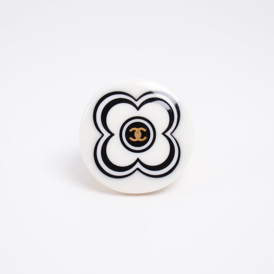 Chanel Vintage CC Logo White Camellia Resin Ring