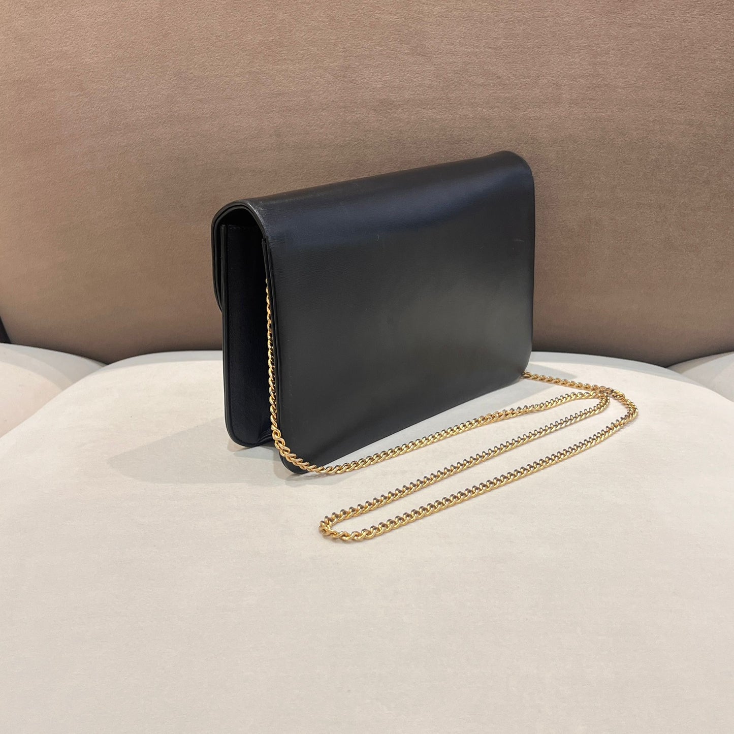 Christian Dior Vintage Black Leather Cd Chain Shoulder Bag