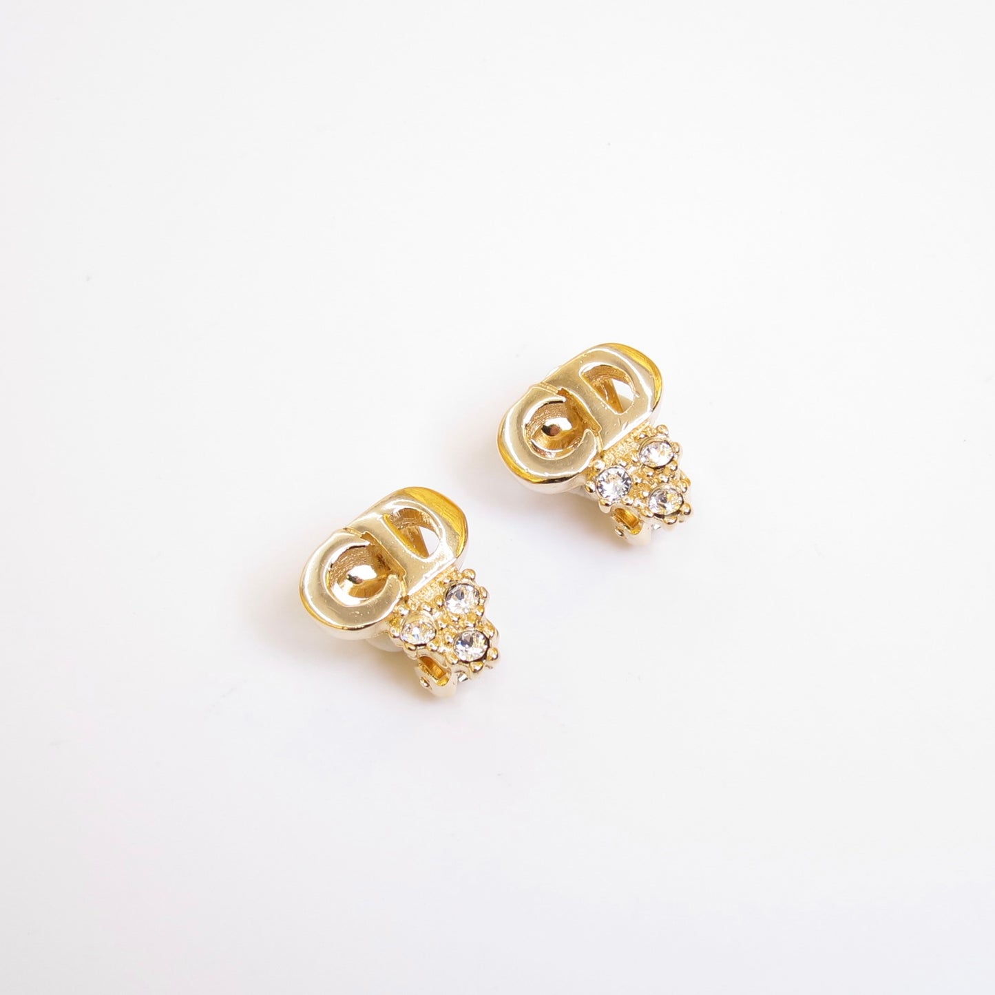 Christian Dior Vintage CD Logo and Rhinestone Golden Clip-on Earrings