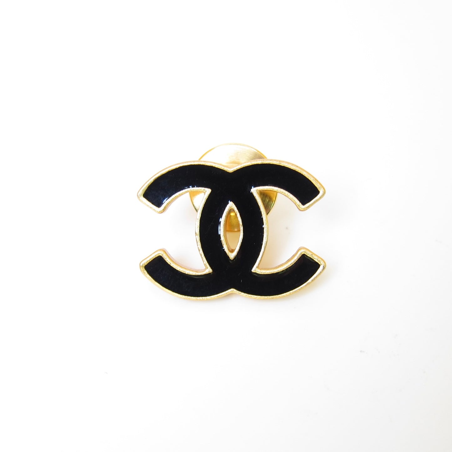 Chanel Vintage CC Logo Black Enamelled Golden Brooch