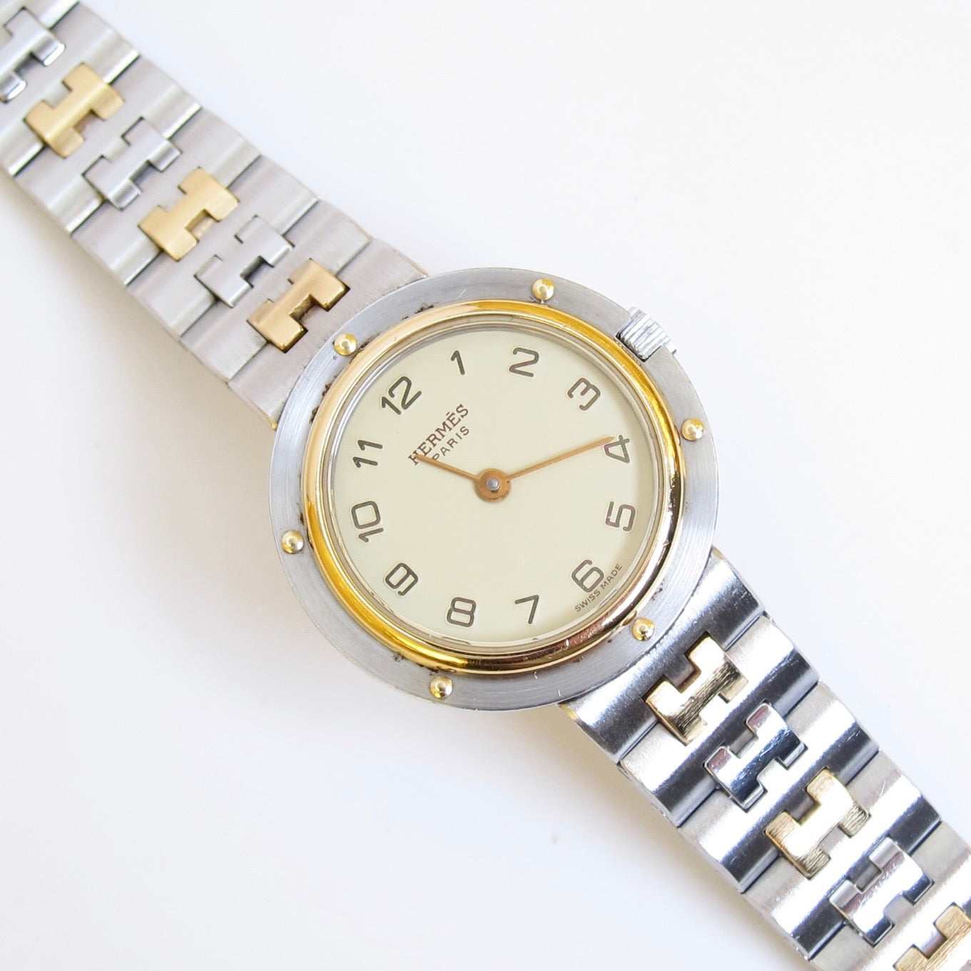 Hermes Vintage Olympia Ivory Face with Date and H Bracelet Two Tone Watch