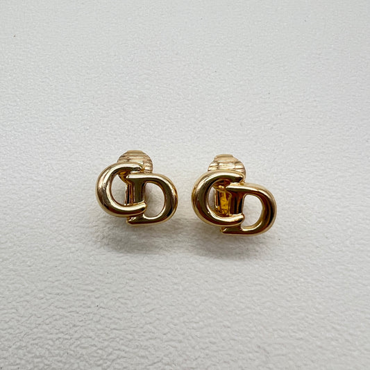 Christian Dior Vintage CD Logo Golden Clip-on Earrings