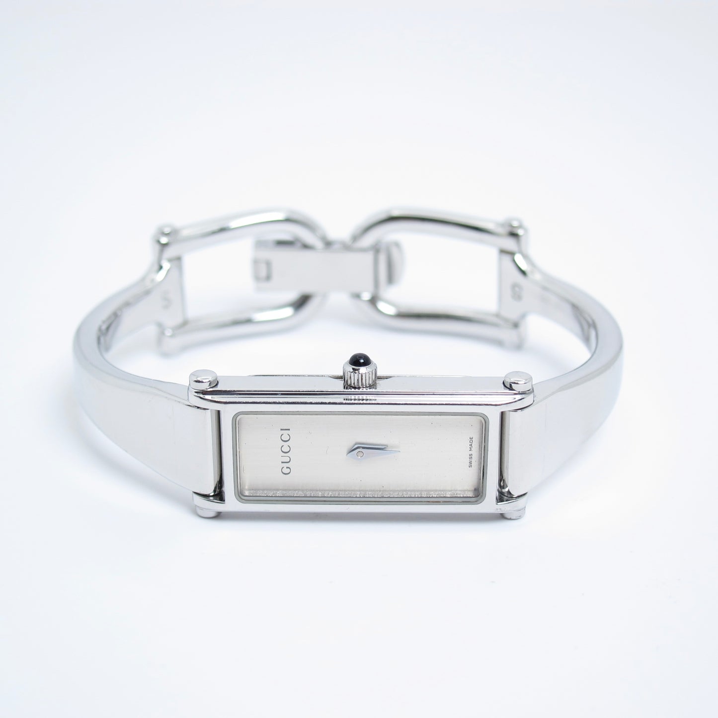 Gucci Vintage Rectangle White Face Silver Bangle Watch