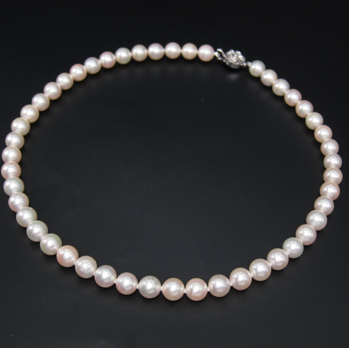 No Brand Vintage Akoya Pearl with Sv Flower Buckle Necklace
