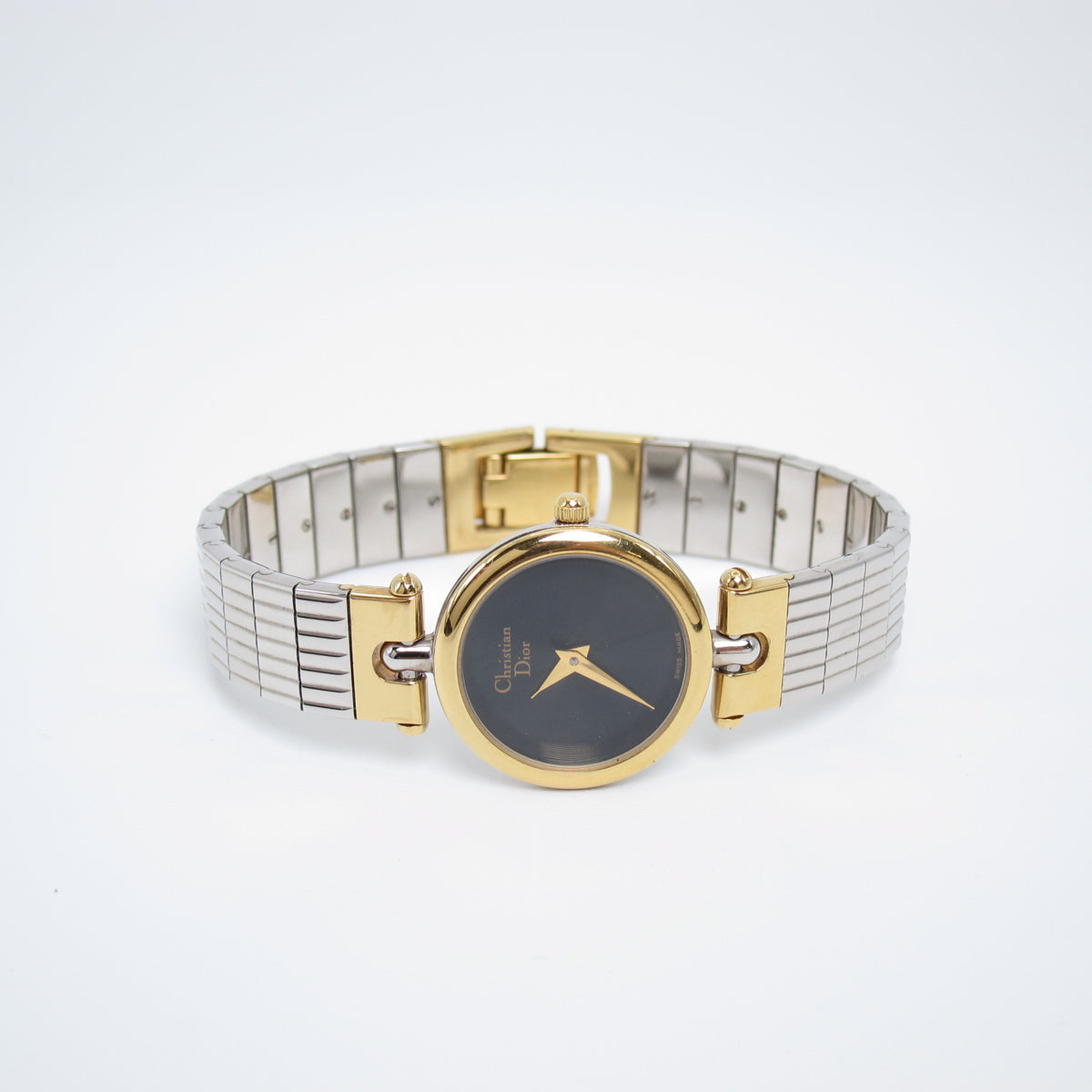 Christian Dior Vintage Round Black Face Two Tone Watch