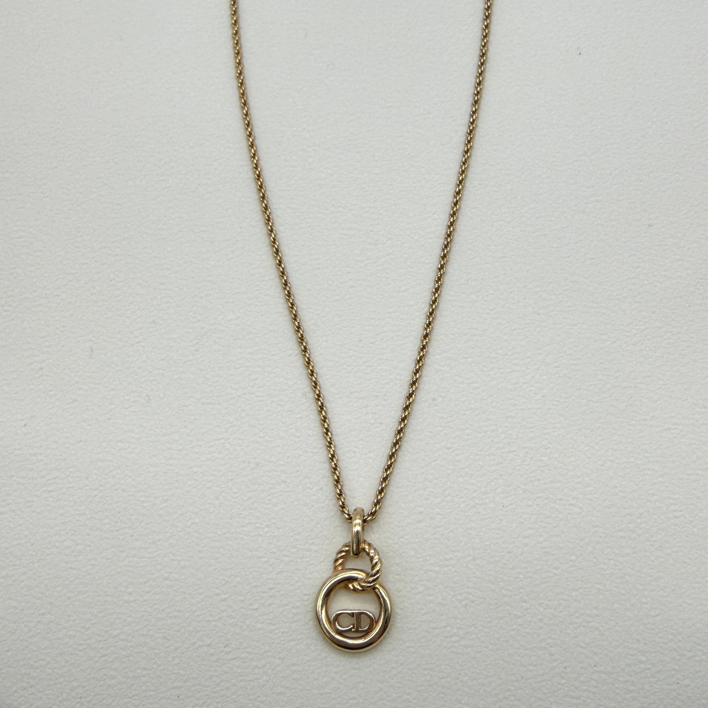 Christian Dior Vintage CD Logo in Double Circle Golden Necklace