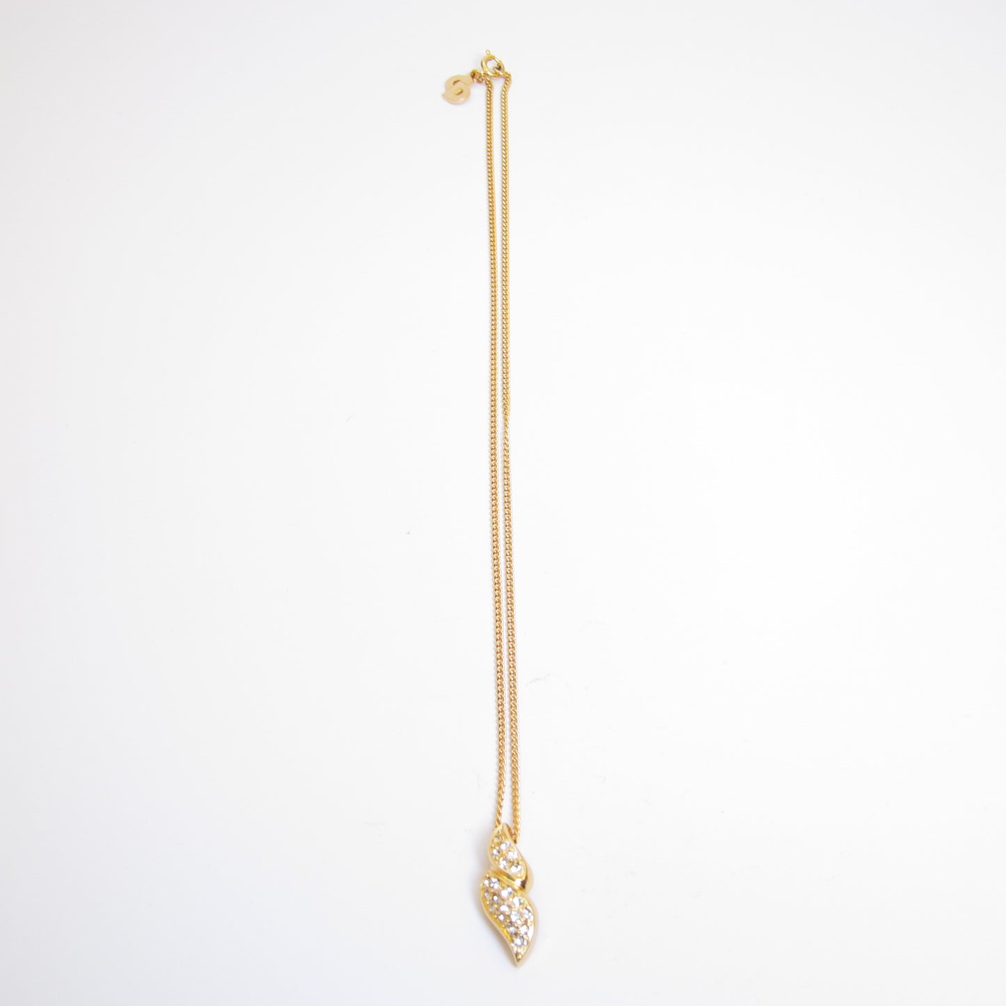 Christian Dior Vintage Stylish Rhinestone Pendant Golden Necklace