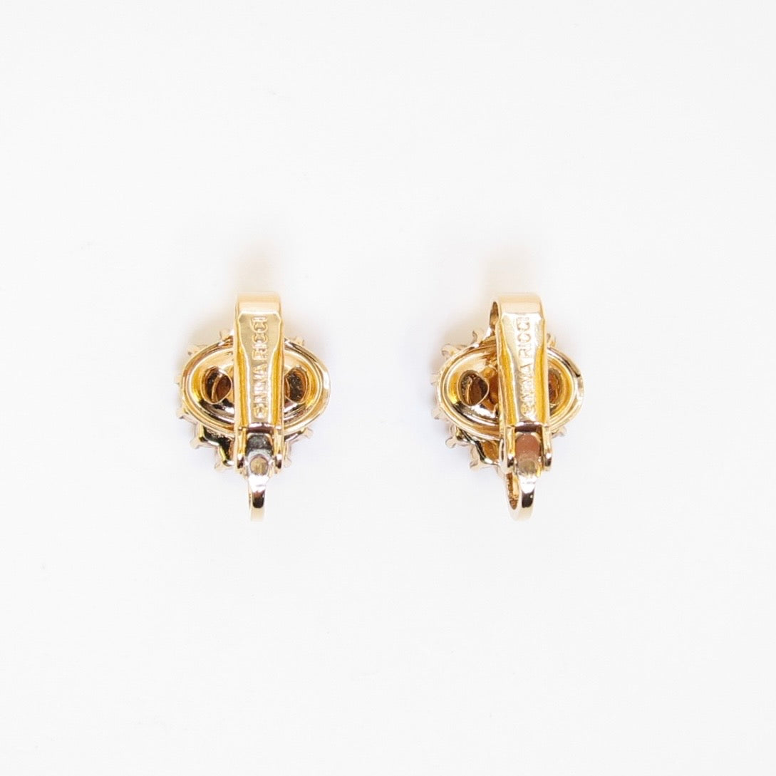 Nina Ricci Vintage NR Logo in Teardrop Shaped with Rhinestone Golden Clip-on Earrings