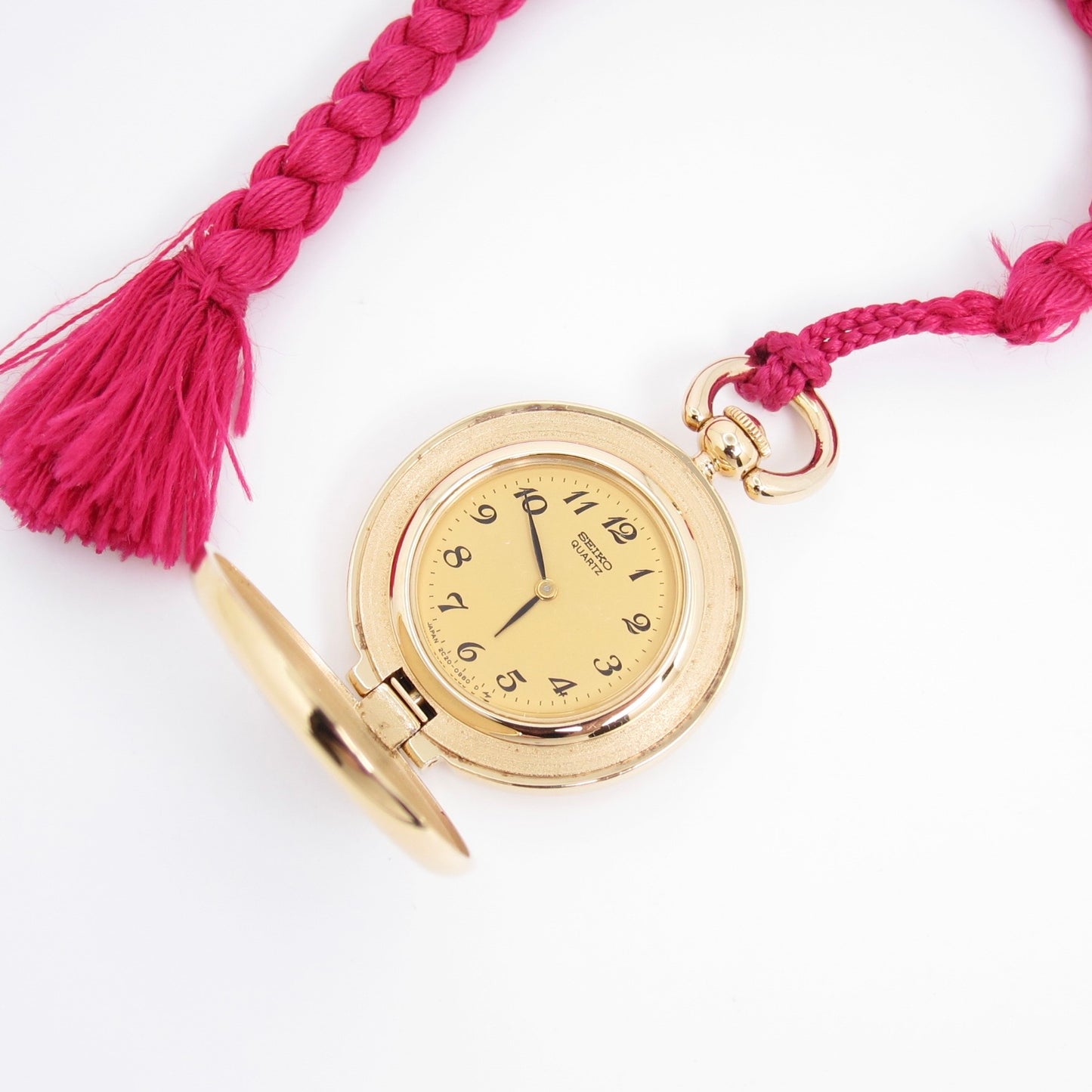 Seiko Vintage Round Yellow Face with Kumihimo Cord Golden Hunter Pocket Watch