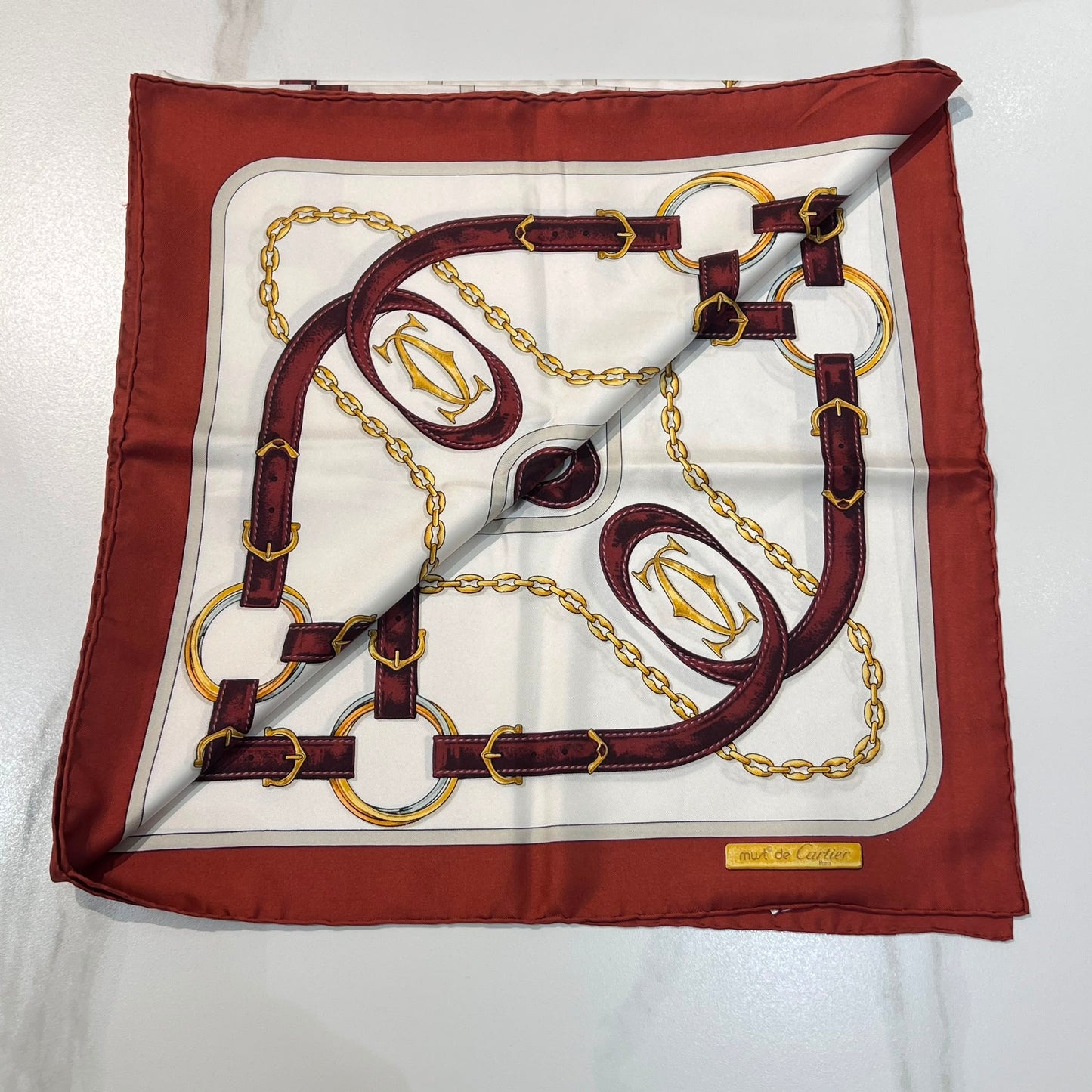 Cartier Vintage Must De Cartier Belt & Chain Motif Silk Square Scarf