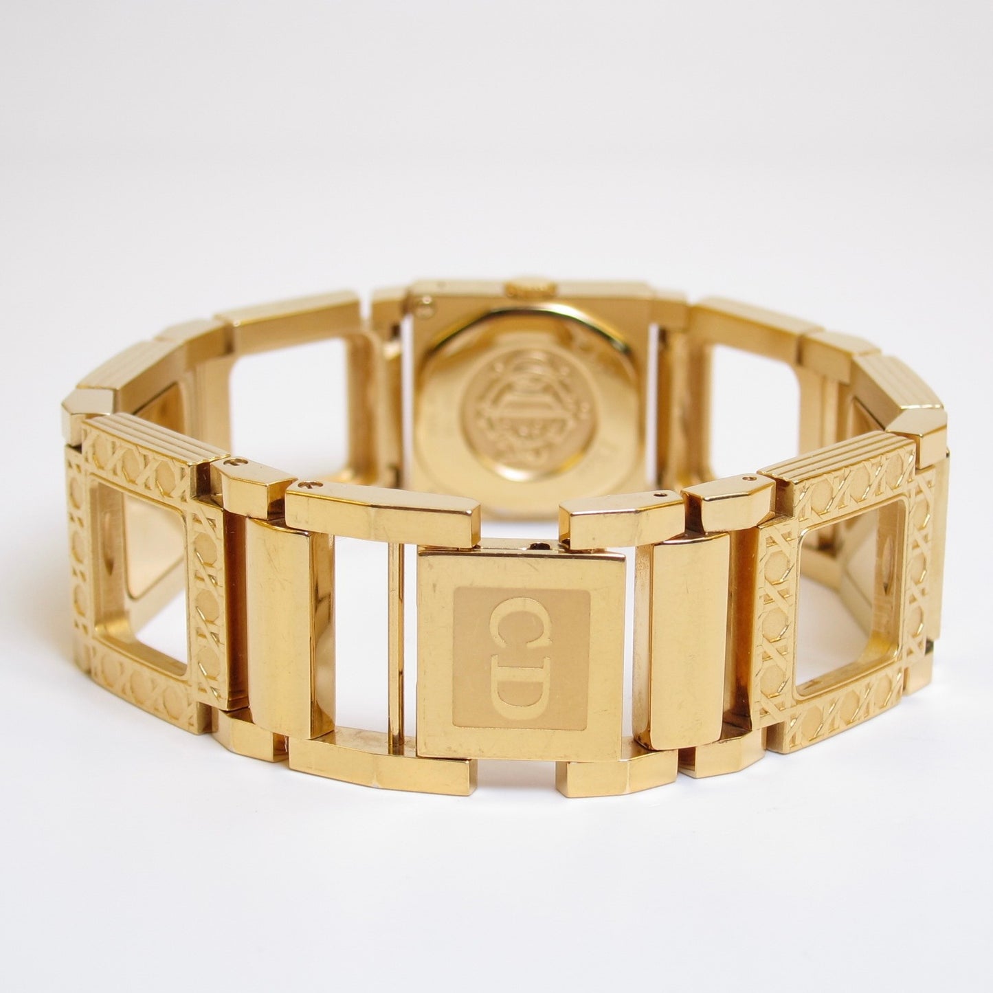 Christian Dior Vintage La Parisienne D60-159 Gold Cannage Bracelet with Removable Yellow Stone Watch