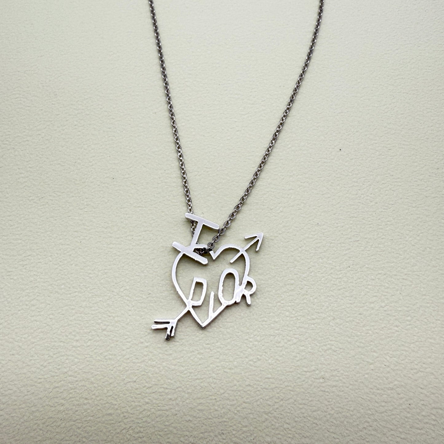 Christian Dior Vintage I Love Dior Pendant Silver Necklace