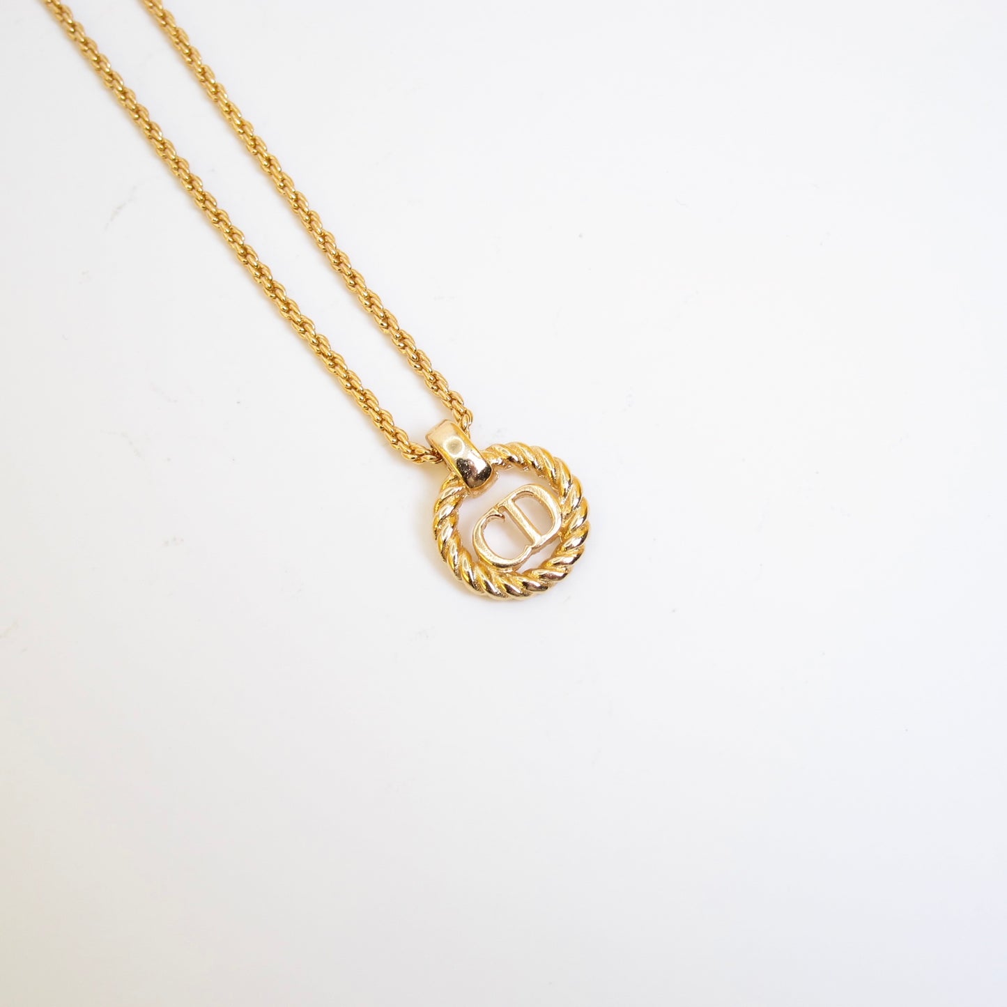 Christian Dior 復古 CD 標誌扭紋金色項鍊