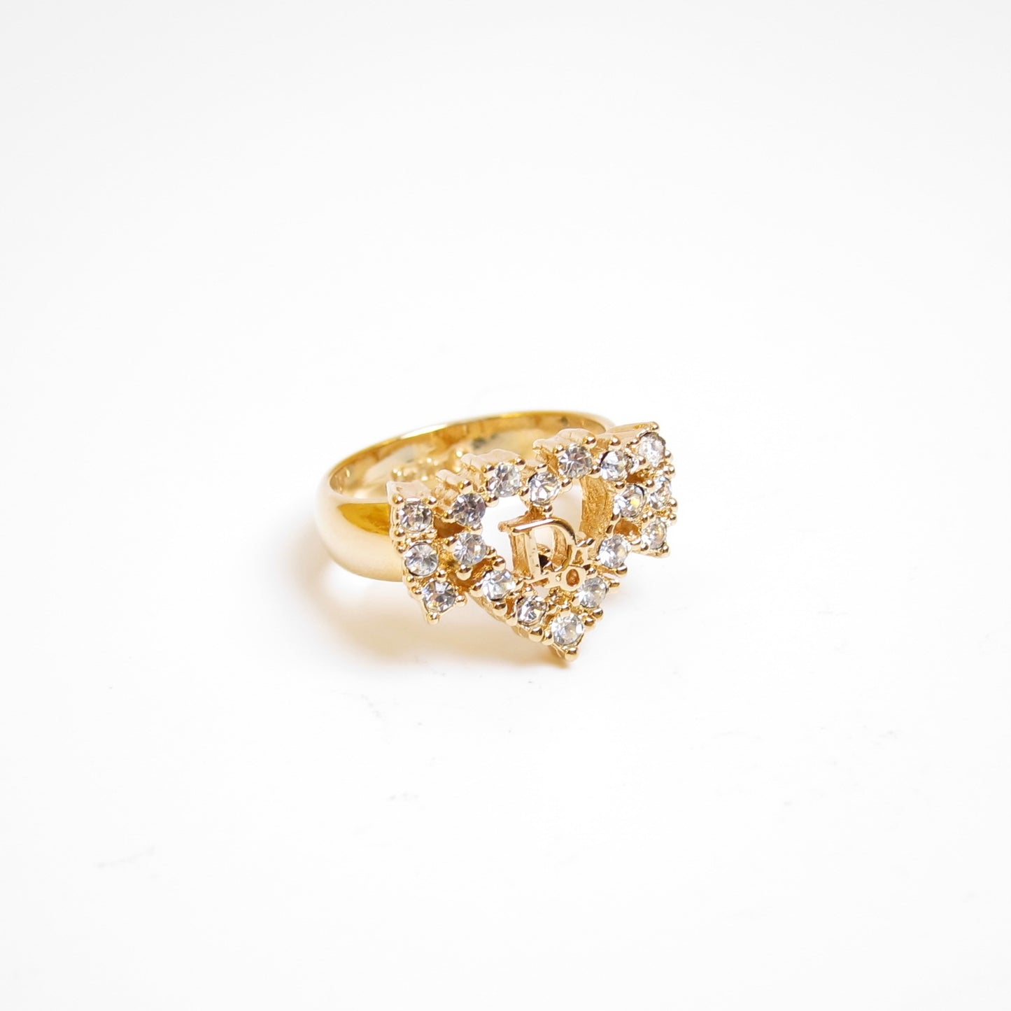 Christian Dior Vintage Dior Logo in Heart Ribbon Golden Ring