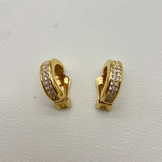 Christian Dior Vintage Rhinestone Golden Clip-on Earrings
