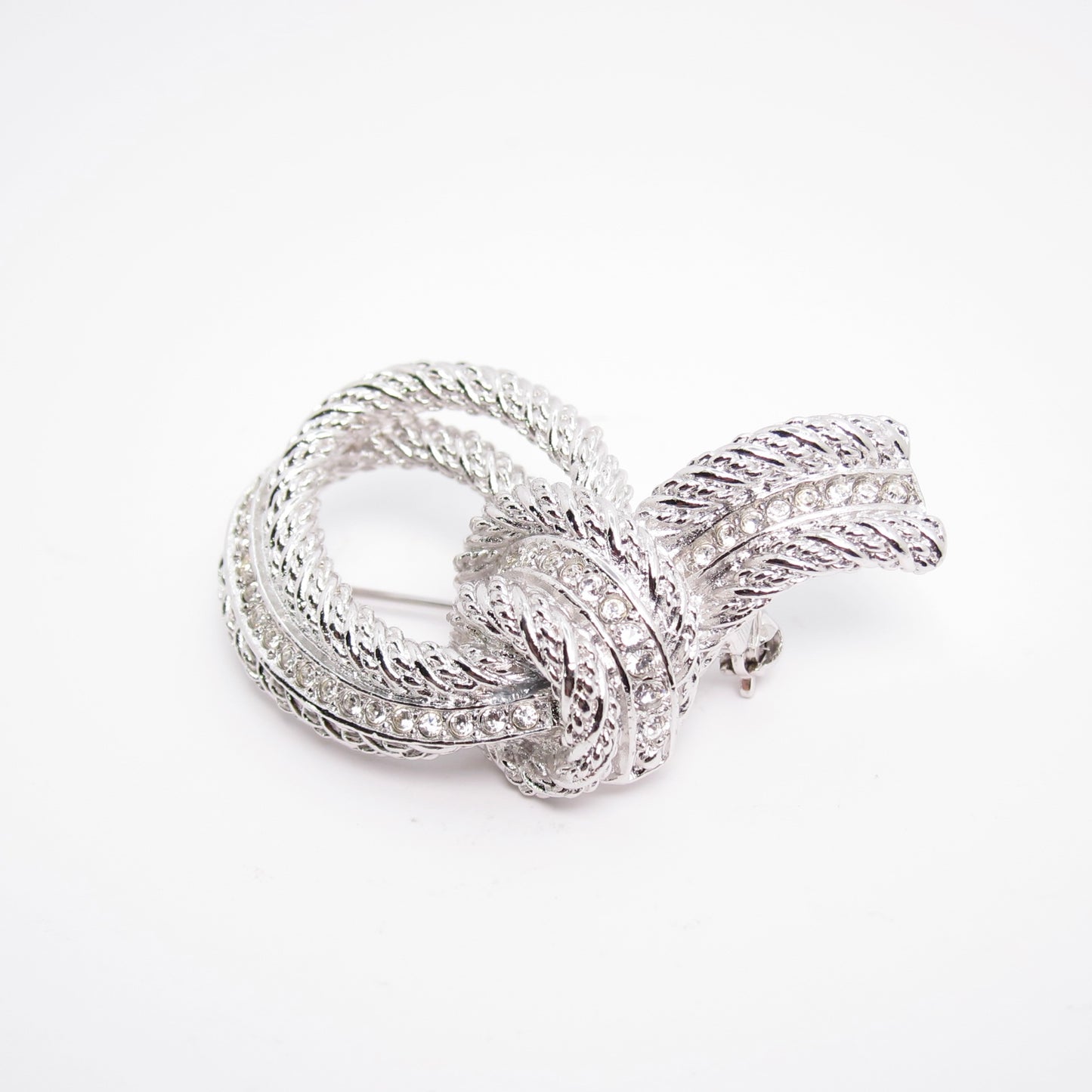 Christian Dior Vintage Knot with Rhinestone Silver Brooch