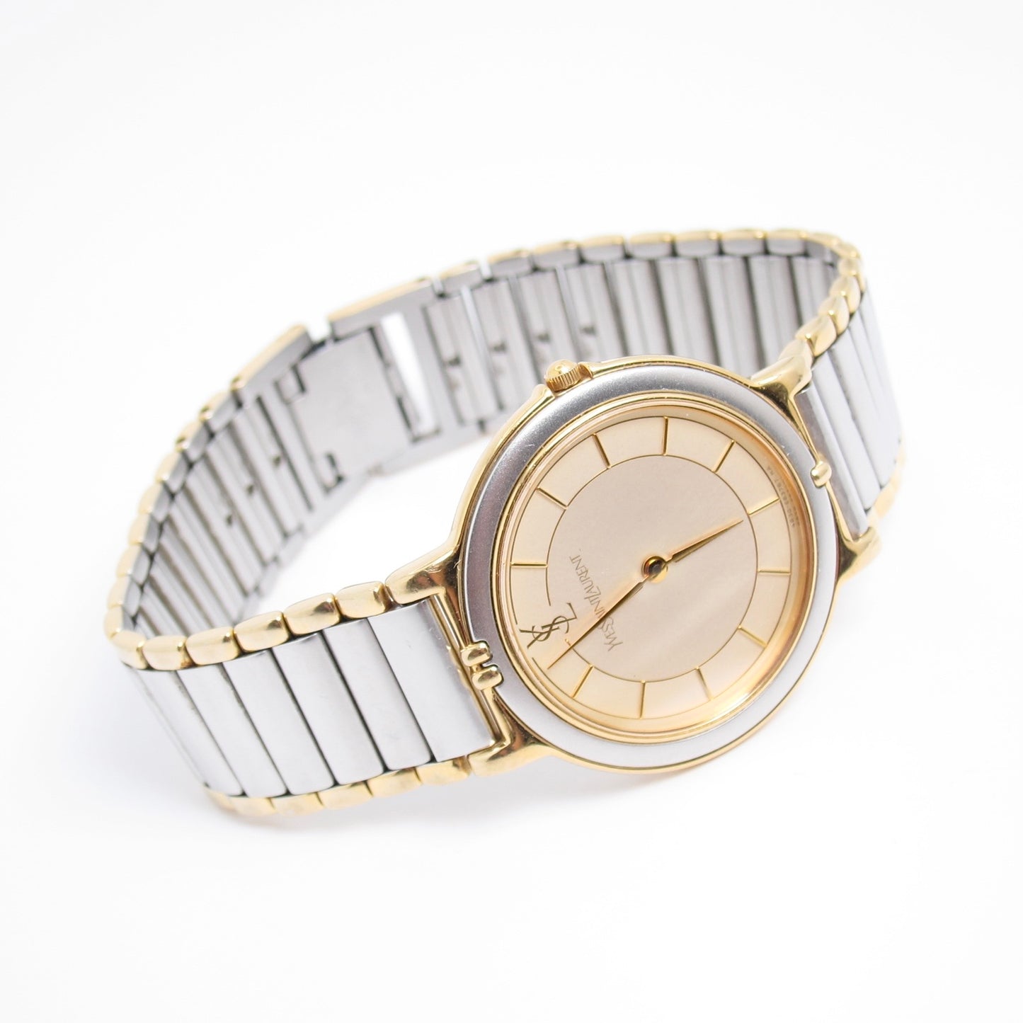 Yves Saint Laurent Vintage Round Champagne Face Two Tone Watch