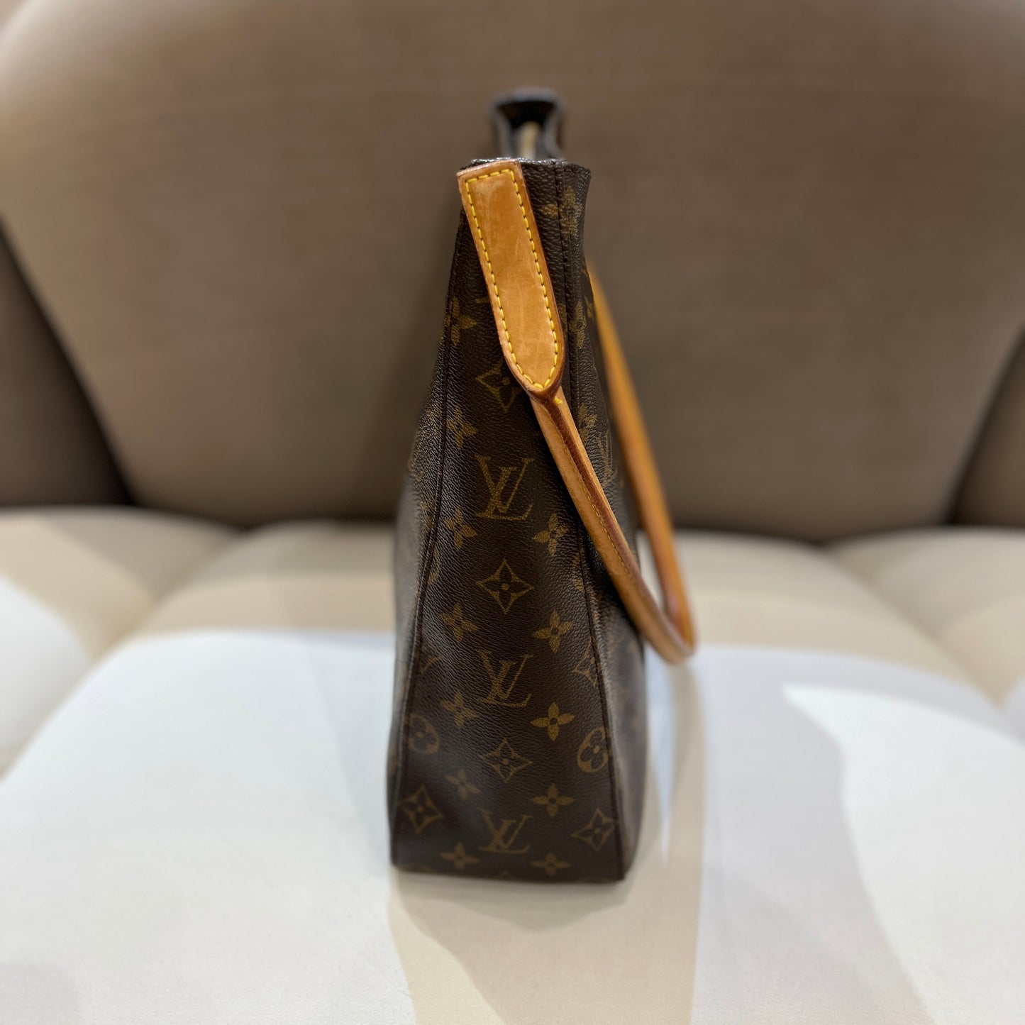 Louis Vuitton Vintage Brown Color Monogram Looping Shoulder Bag In Gm Size