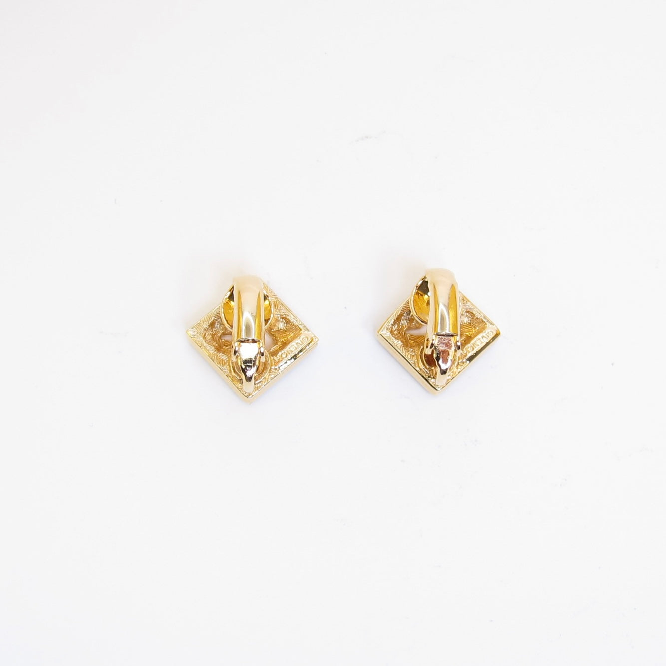 Givenchy Vintage G Logo and Rhinestone Rhombus Golden Clip-on Earrings