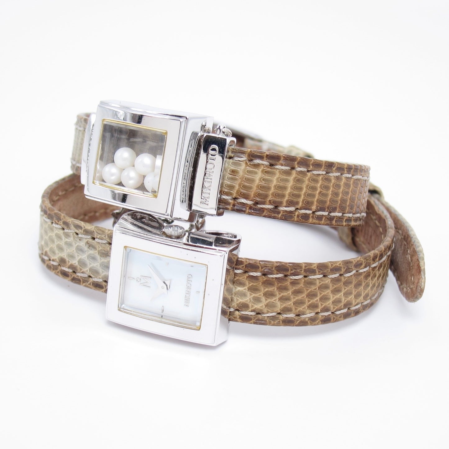 Mikimoto Vintage Shell Pearl Face and Pearl Box with Leather Strap Watch