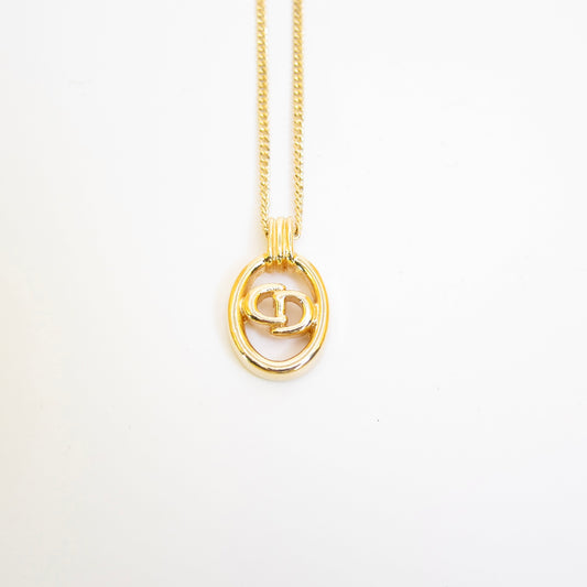 Christian Dior Vintage CD Logo in Oval Shape Golden Necklace