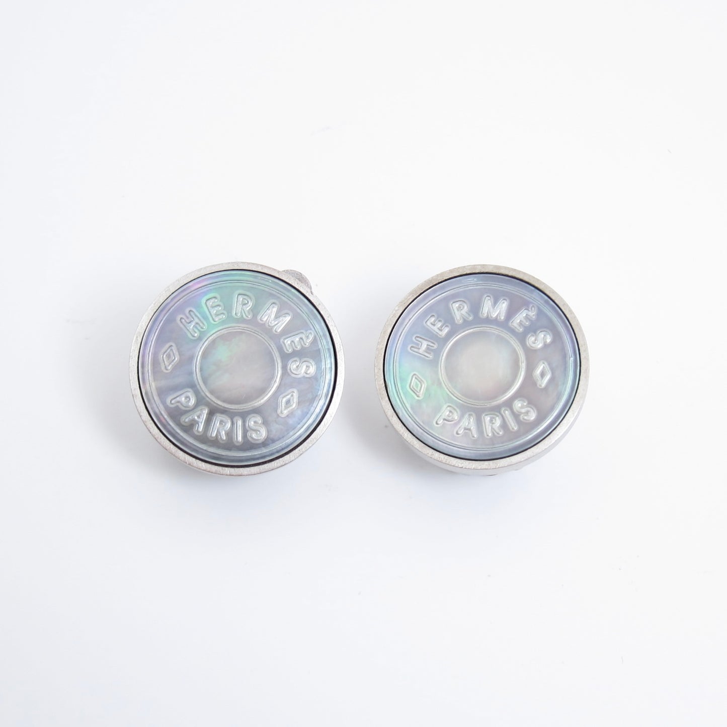 Hermes Vintage Serie Shell Face Silver Clip-on Earrings