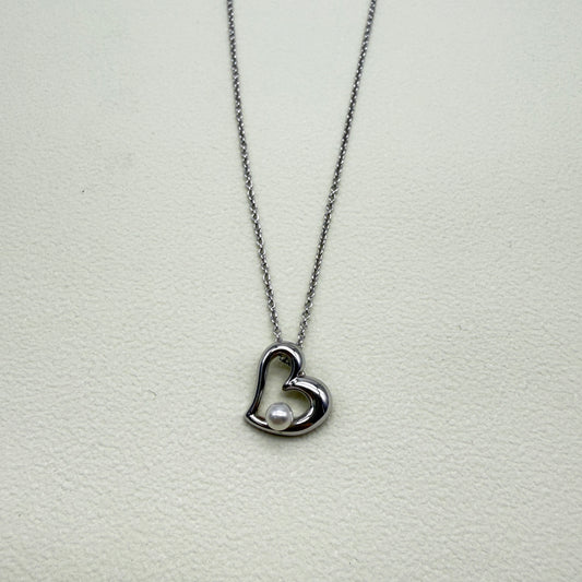 Tasaki Vintage Freshwater Pearl in Heart Silver Necklace