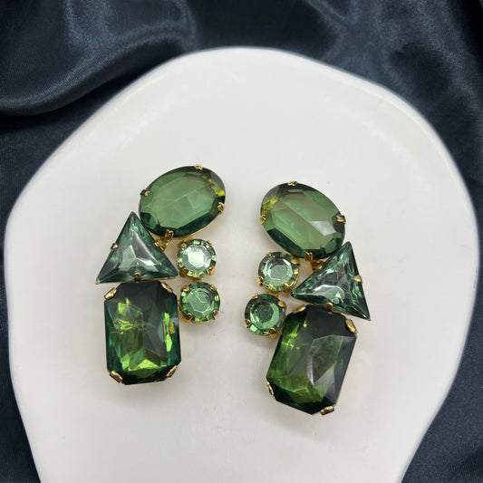 Valentino Vintage Green Stone Clip-On Earrings