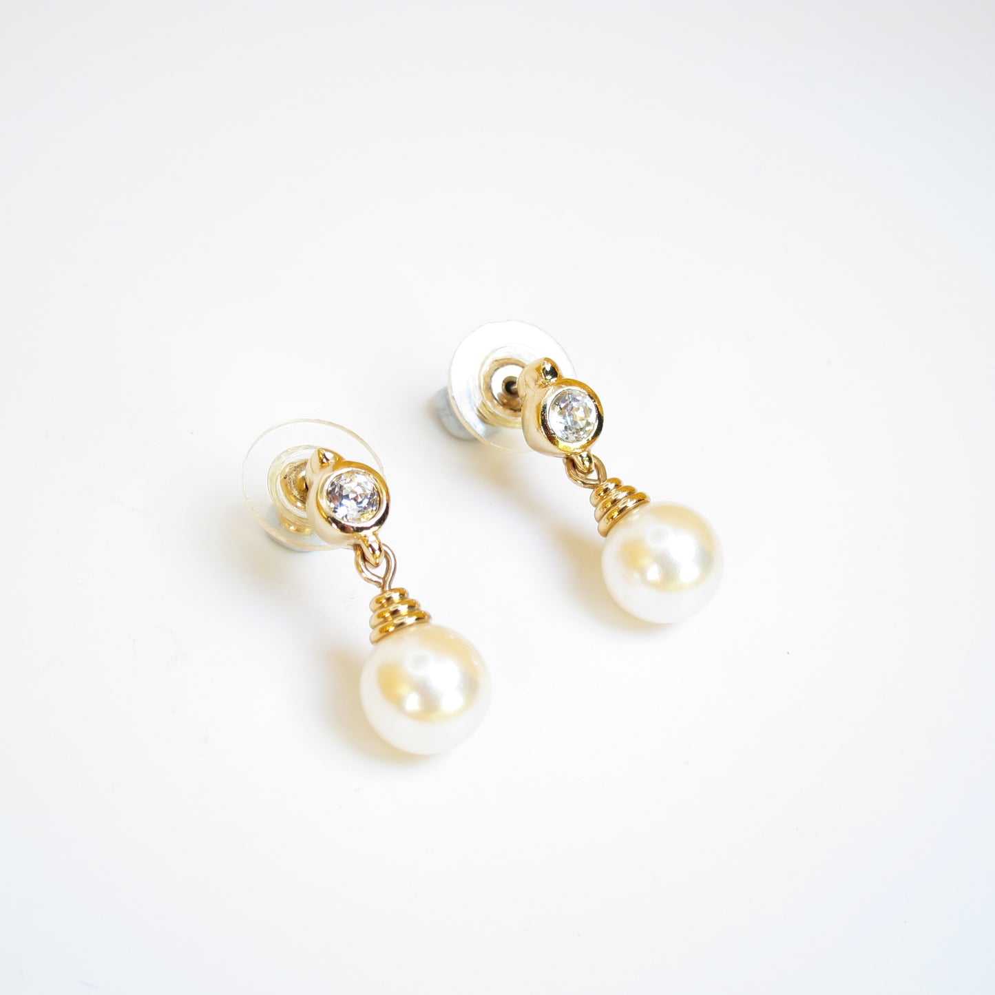 Christian Dior Vintage Pearl and Rhinestone Golden Earrings