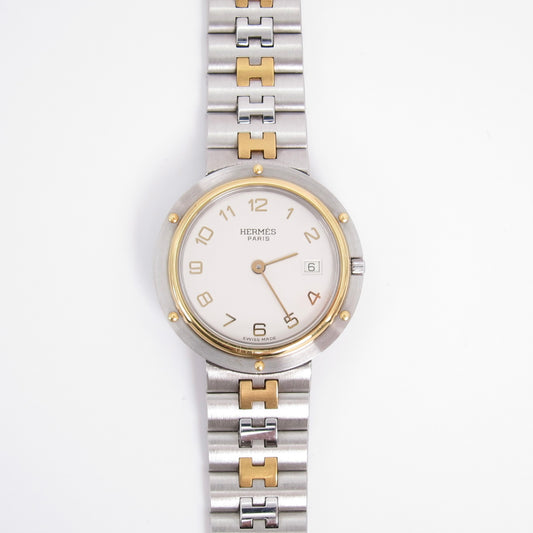 Hermes Vintage Olympia White Face with Date and H Bracelet Two Tone Watch